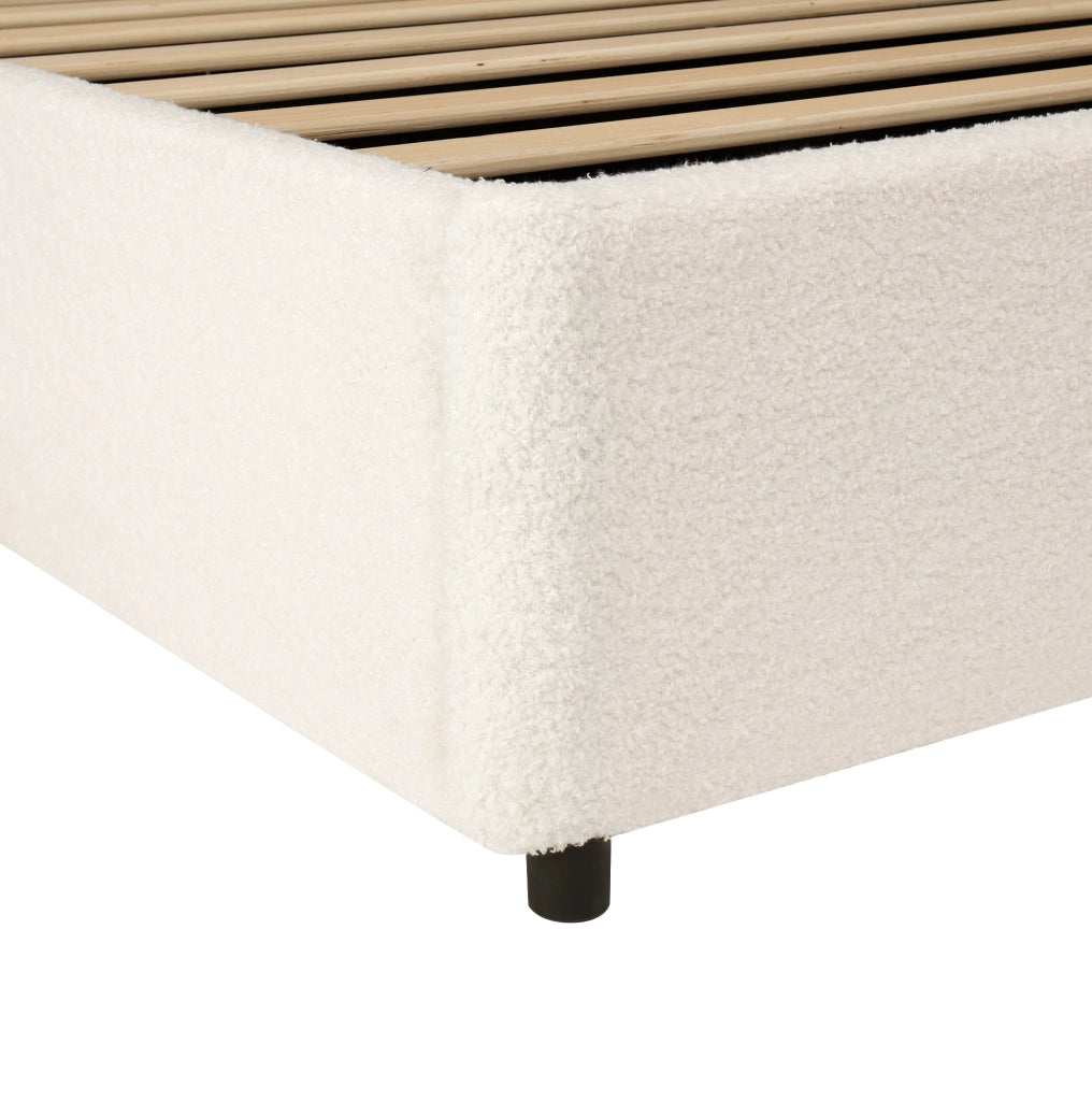 Letto per bambini 90x200 cm con contenitore idraulico; tessuto bouclé beige