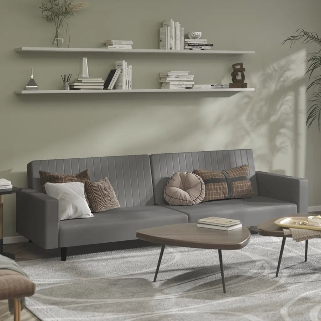 Divano Letto a 2 Posti Grigio in Similpelle 375953
