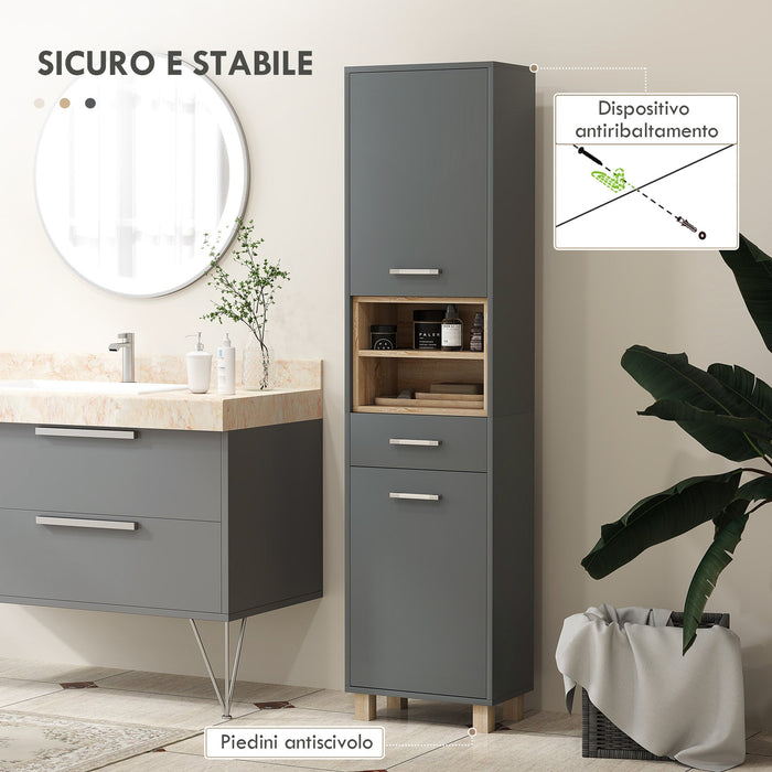 Mobile a Colonna da Bagno con Cassetto e Armadietti 40x24x160 cm in Legno Grigio