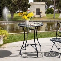Tavolino da Giardino Piccolo in Metallo e Ceramica, Tavolino con Mosaico da Esterno per Terrazzo o Balcone, Ф60x71cm, Grigio Nero
