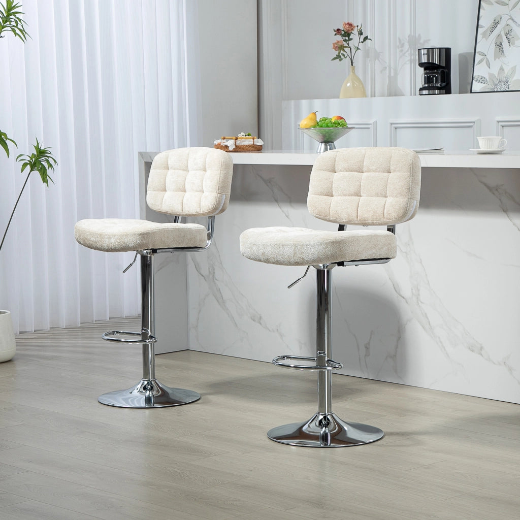 Sgabelli da bar con schienale, regolabili e poggiapiedi ¨C zephmum ¨C Struttura metallo, beige