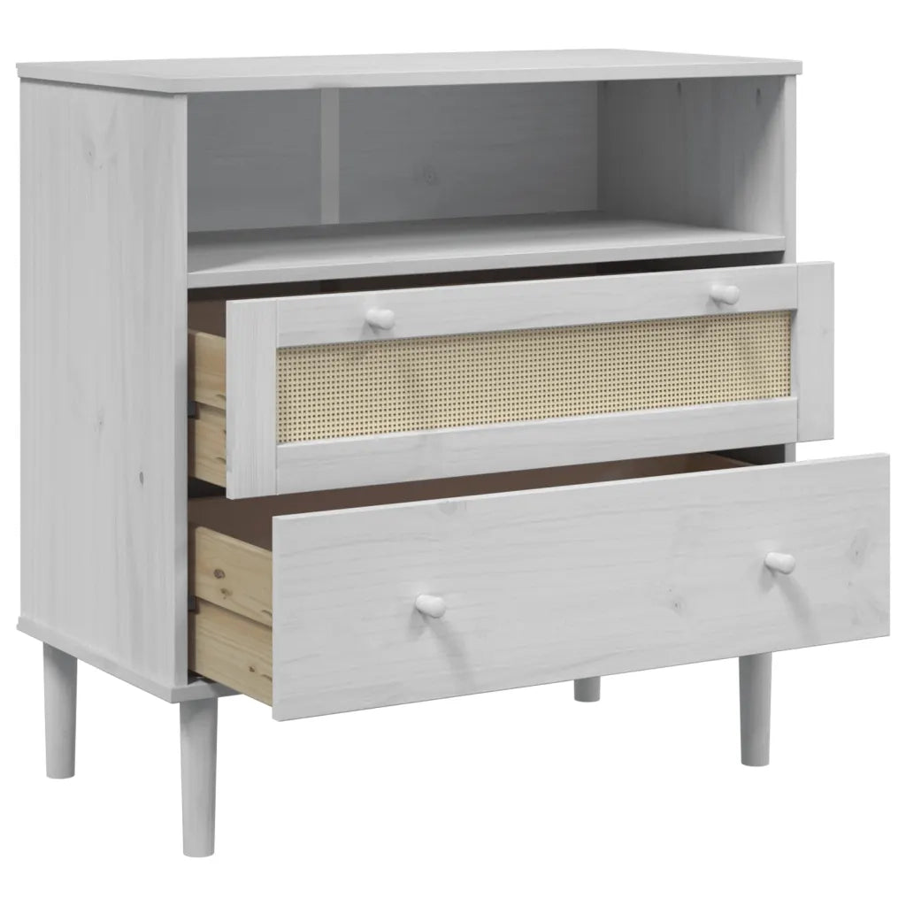 Credenza-Buffet-Armadio da cucina SENJA Aspetto Rattan Bianco 80x40x80 cm Massello Pino 170505