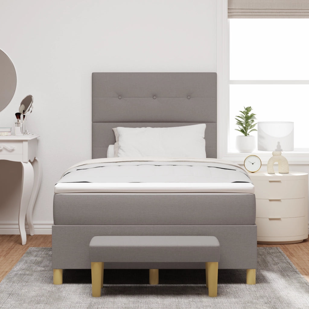 Letto Box Spring  con Materasso e Panchina Tortora 120x200 cm in Tessuto