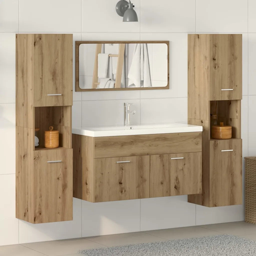 Set Mobili da Bagno 4 pz Rovere Artigianale Legno Multistrato 3328596