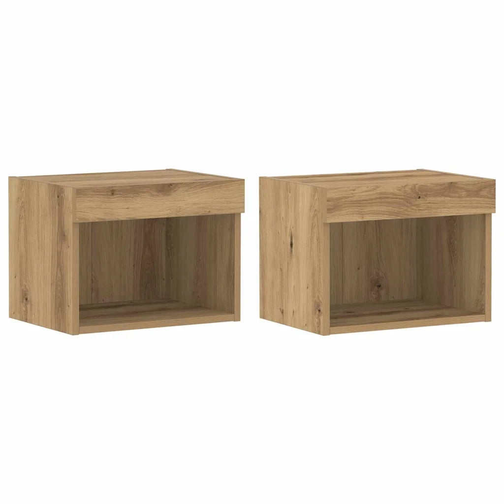 Set mobile TV con led 2 pz | Armadietto TV | Mobile Porta TV Rovere artigianale 40 x 30 x 30 cm