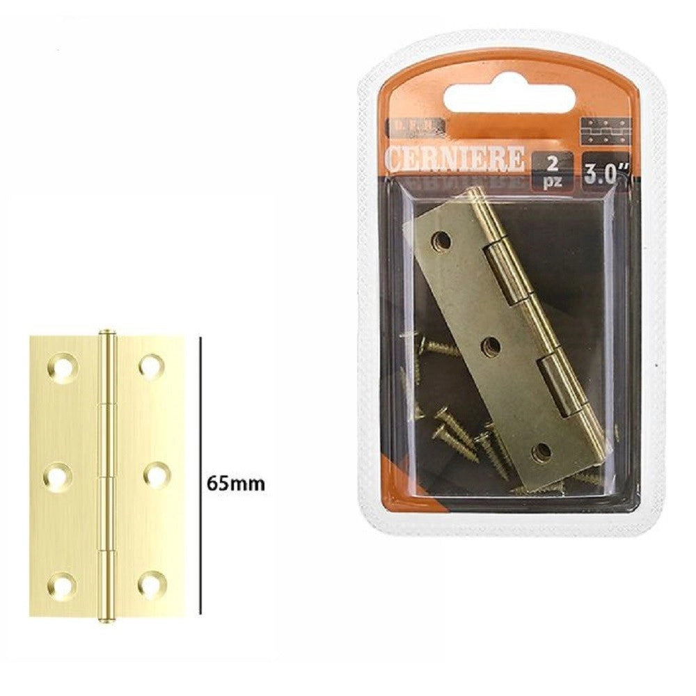 Trade Shop - Set 2 Pezzi Cerniere In Ottone Per Porte Mobili Armadi Sportelli Ante 65mm 69040 -
