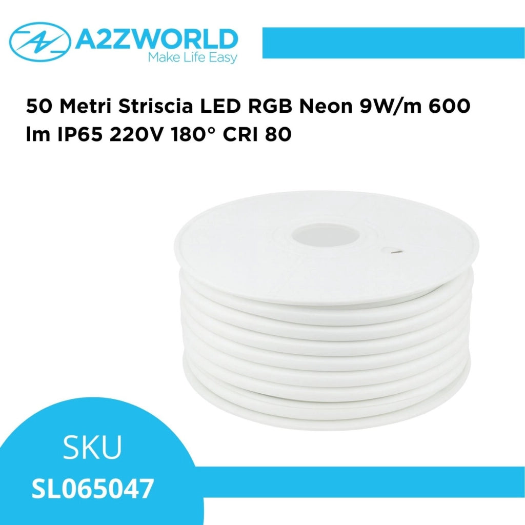50 Metri Striscia LED COB RGB Neon 9W/m 600 lm IP65 220V 180° CRI 80