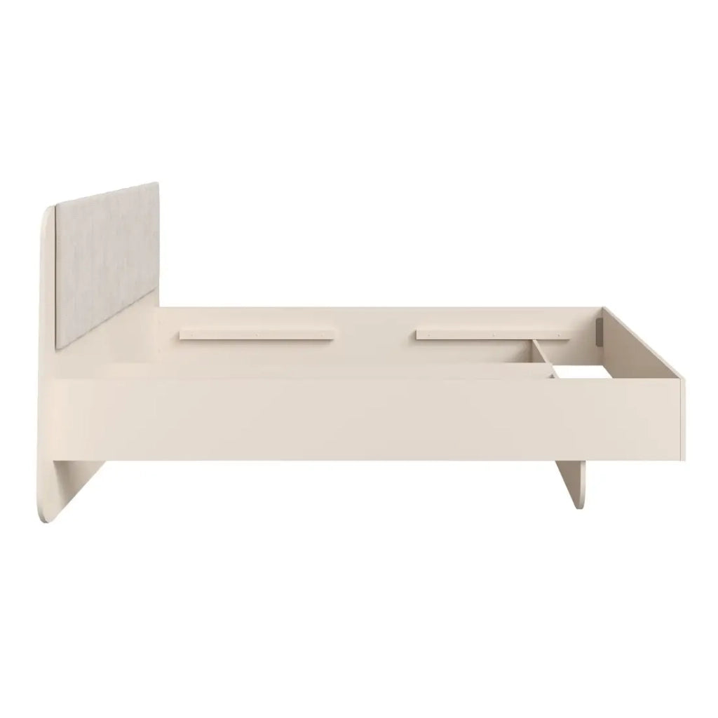 Letto contenitore AMALIE 160x200 cm – Testiera imbottita tessuto beige – Rete inclusa – Materasso non incluso
