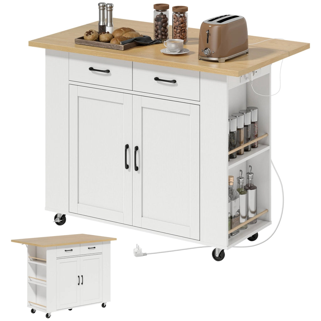 Carrello Cucina con Tavolo Pieghevole ¨C Zephmum ¨C Bianco 2 Cassetti