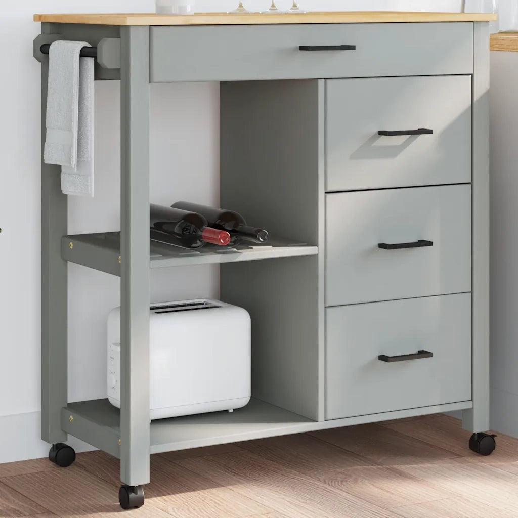 Carrello da Cucina MONZA 84x40x88,5 cm in Legno Massello di Pino