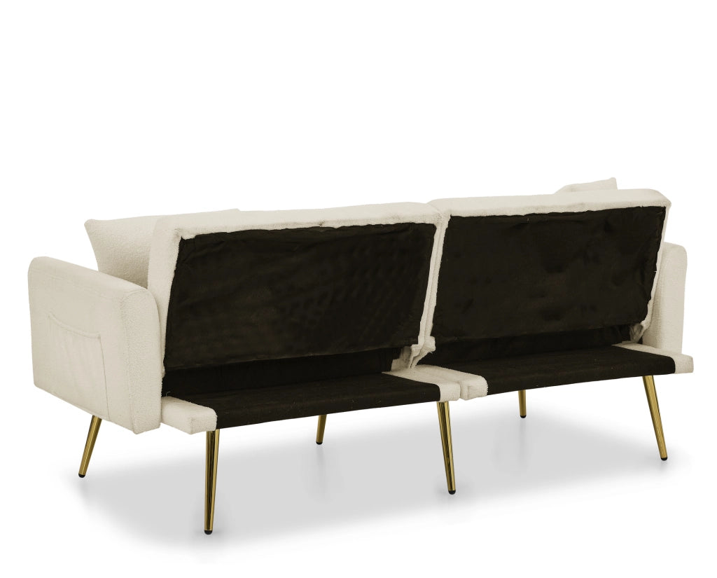 Divano a due posti in teddy fleece con schienale regolabile a 3 posizioni; beige