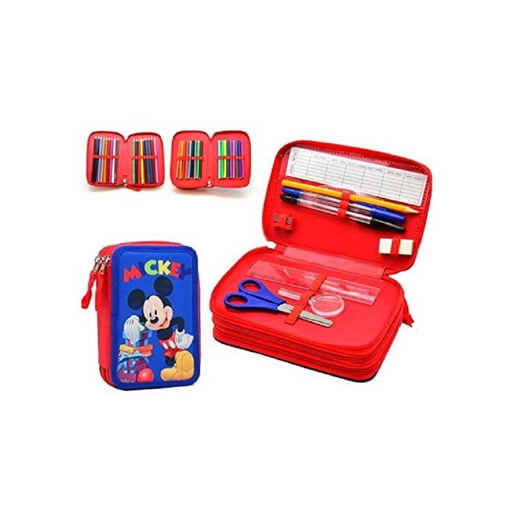 Trade Shop - Astuccio Topolino Mickey Mouse Disney 3 Zip 20x13x6.5cm Scomparto Accessoriato Scuola -