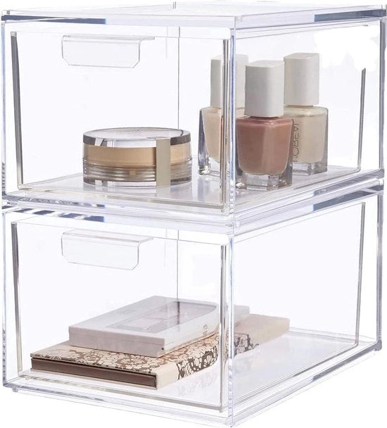 Organizzatore trasparente in plastica - set di 2 cassetti alti 45 cm, ripiegabili, per contenitori di cosmetici e organizzatori