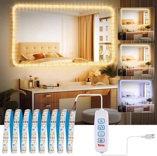 Lampada da specchio per tavolo da trucco con cavo di 2 m - 3 colori e 9 livelli di regolazione