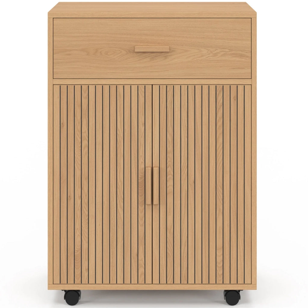 IDMarket - Credenza JULIETTE con cassetto in legno effetto doghe L.60 cm