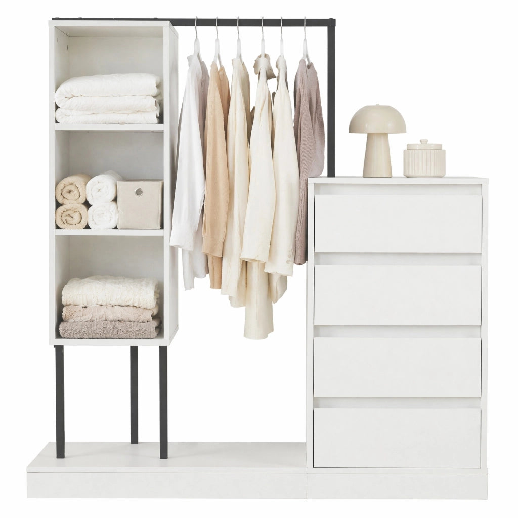Mobile contenitore con 4 cassetti e appendiabiti; 100 x 40 x 135 cm; bianco e nero