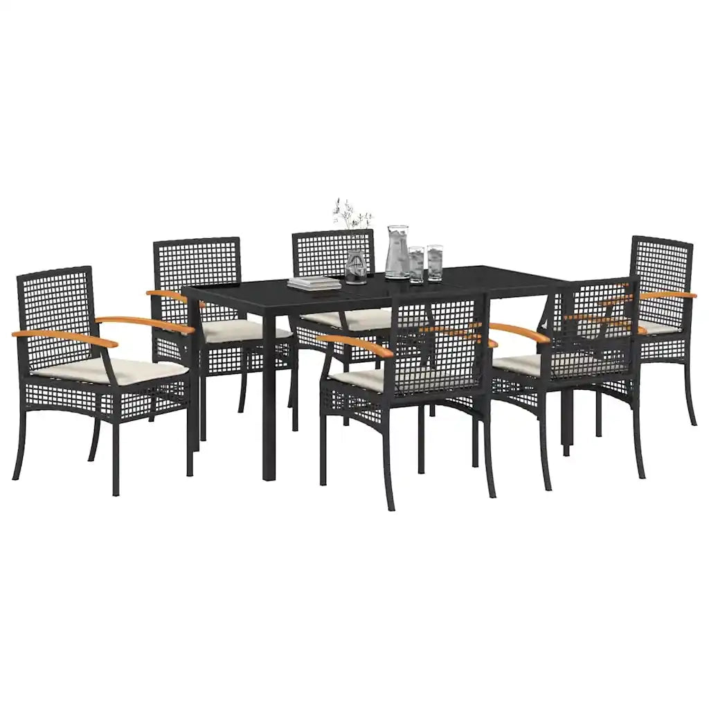 Set da Pranzo per Giardino con cuscino 7 pcs Nero Rattan 3380817