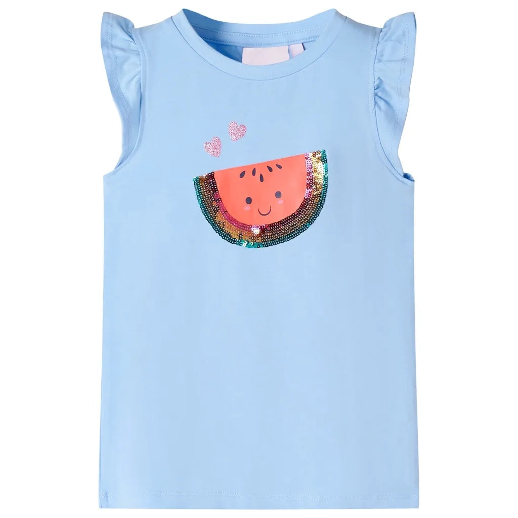 Maglietta da Bambina con Maniche Volant Azzurra 140cod mxl 109314