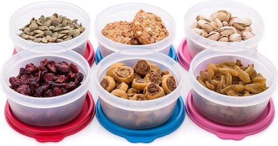 Contenitori di plastica riutilizzabili per alimenti - contenitori di alimenti a chiusura ermetica stivellabili per snack, picnic, preparazione alimenti, picnic e altro - set da 6 - 184 g