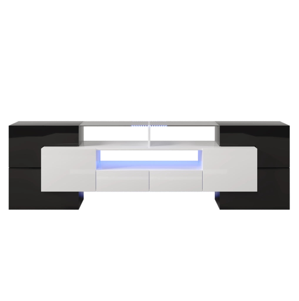 Mobile TV 200x35x60 cm; con LED e ampio spazio; truciolato e MDF; nero e bianco