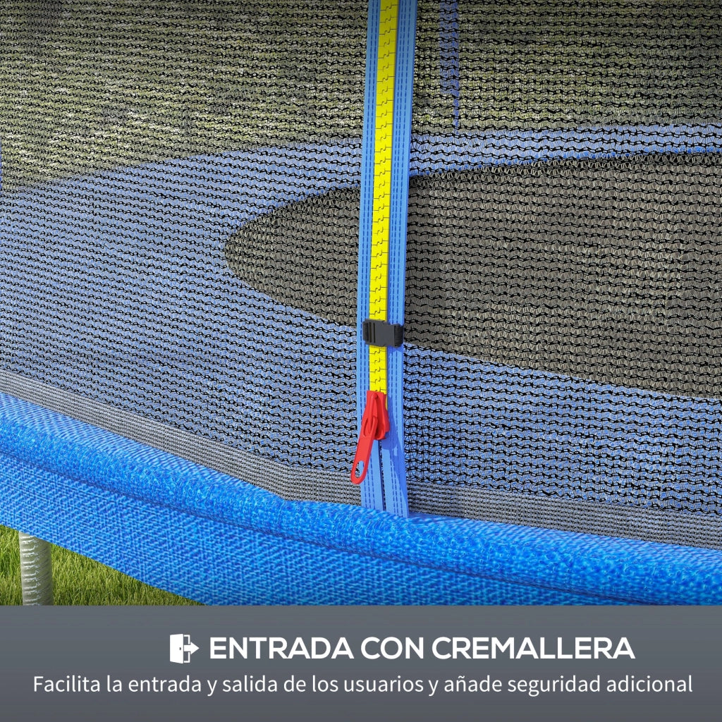 Trampolino Giardino Esterno Rotondo con Rete Anti-UV e Porta a Zip ¨C Zephmum ¨C ?244 cm Blu