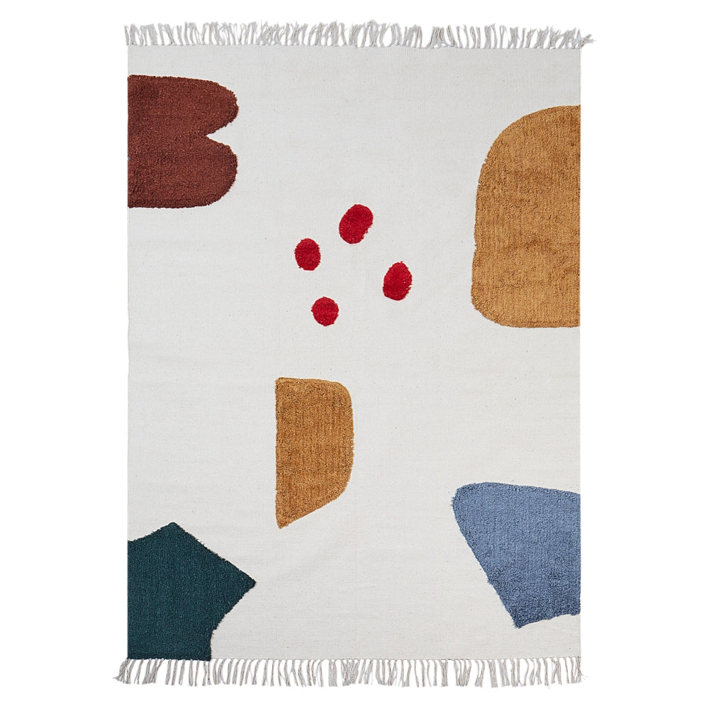 Tappeto moderno in cotone con motivo astratto e nappe multicolore 140 x 200 cm camera da letto soggiorno