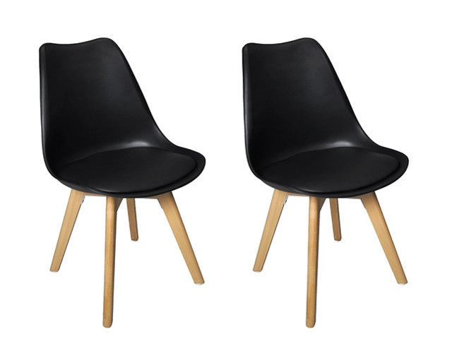 Sedia in plastica nera, sedia da pranzo piede in legno (2 pz) - Mia - SD10MIPL