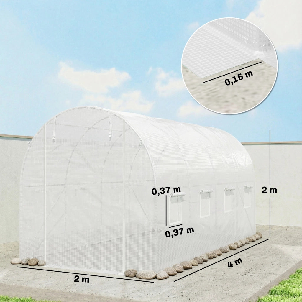 Serra da giardino ¨C zephmum ¨C Bianco 4x2m con porta e 8 finestre