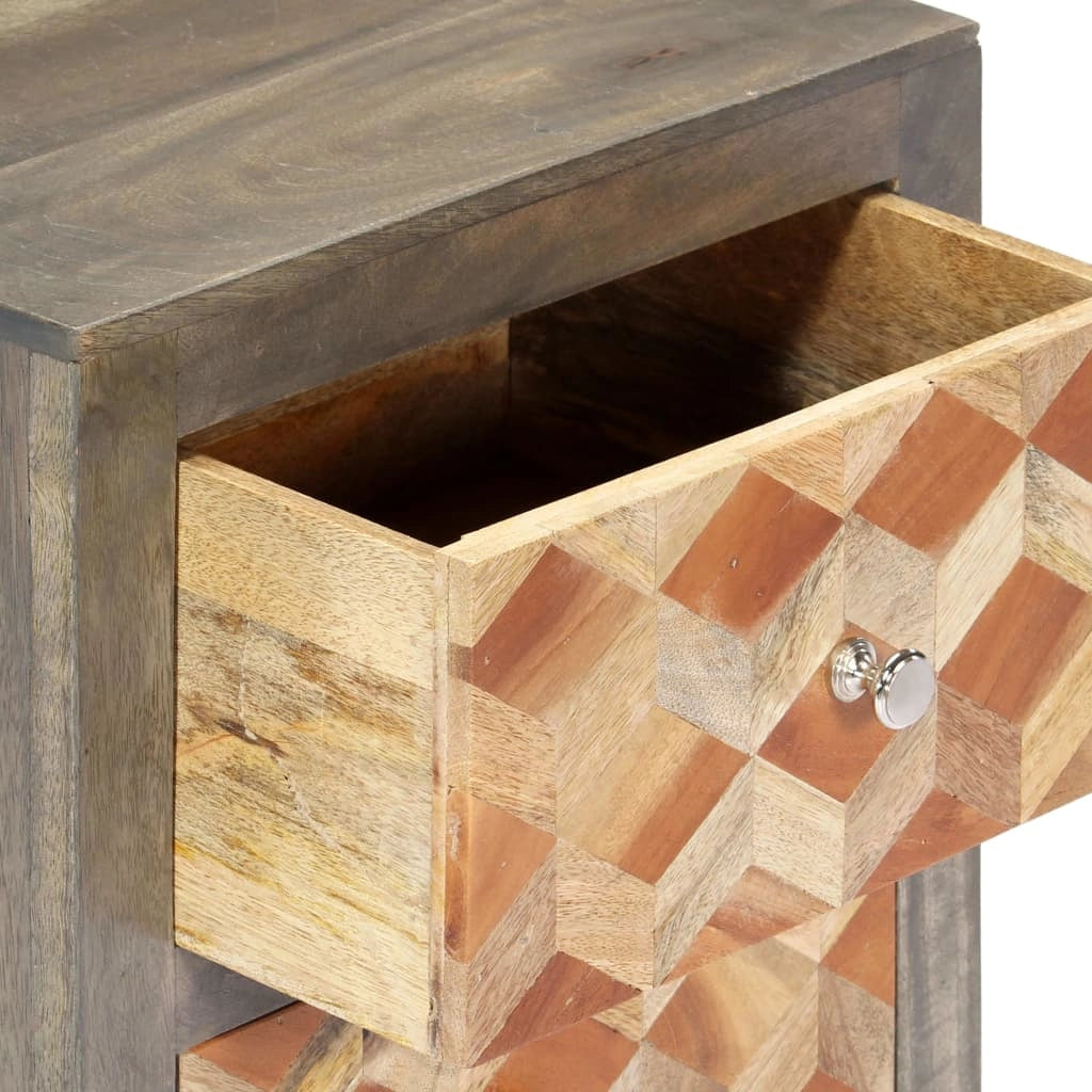 Comodino cassettiera mobile per camera da letto grigio 40x30x50 cm legno massello di mango 1402040