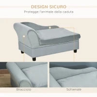 Divano per Cani con Spazio Portaoggetti e Cuscino, in Legno e Poliestere, 76x45x43 cm, Grigio Chiaro