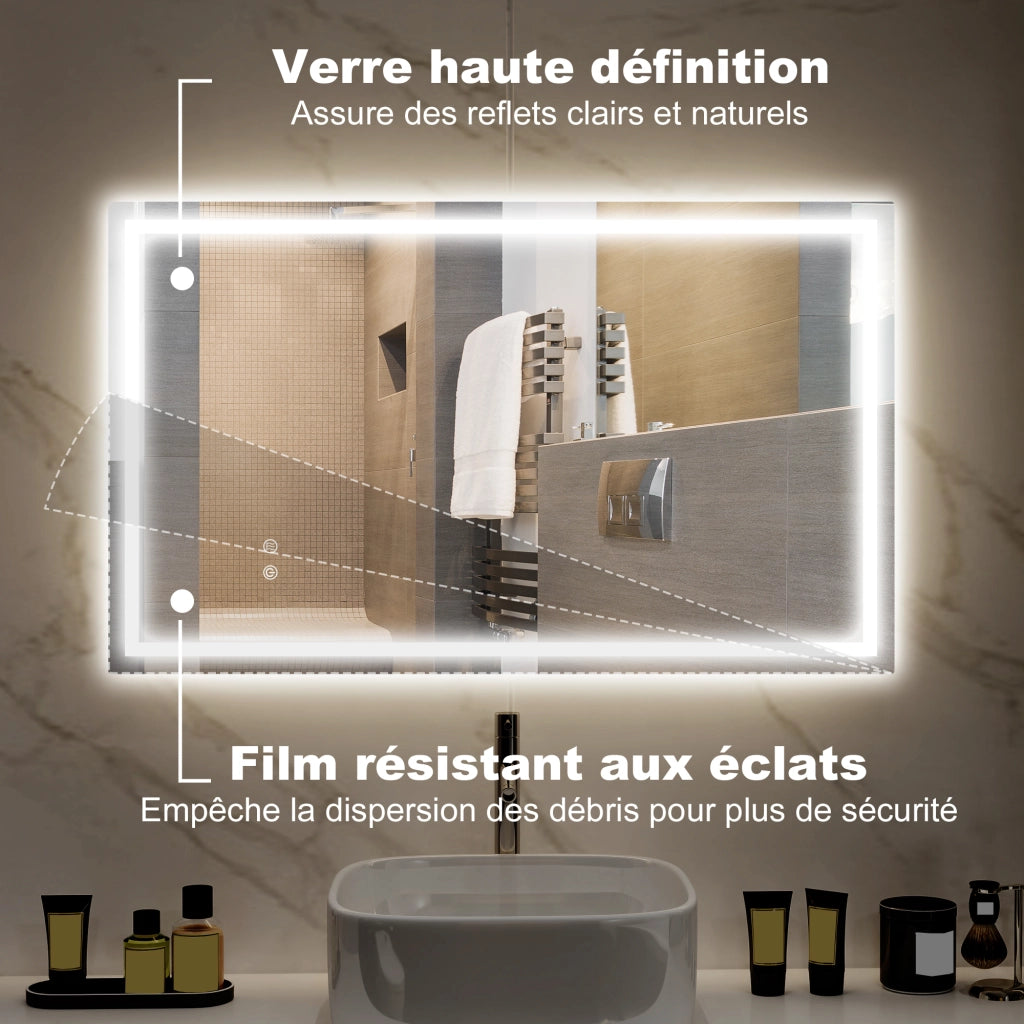 Specchio LED da bagno con luce 3 colori ¨C zephmum ¨C bianco 80x100cm