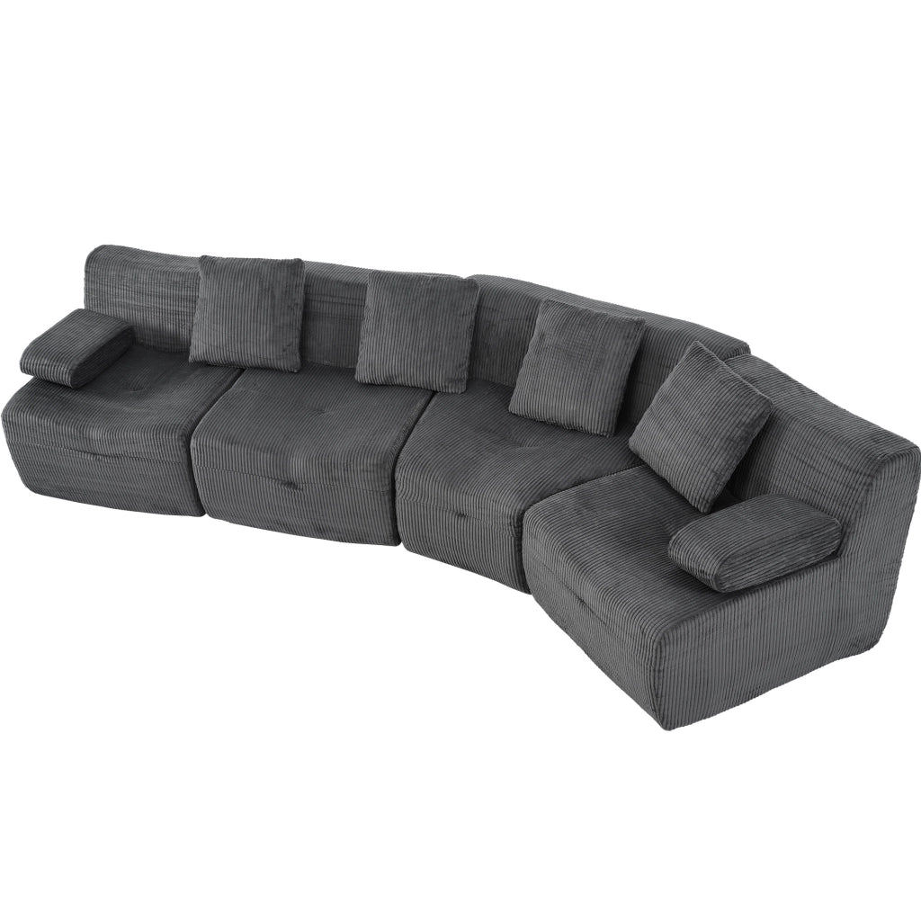 Divano modulare 4 posti in tessuto corduroy grigio scuro; 311 x 90 x 65 cm