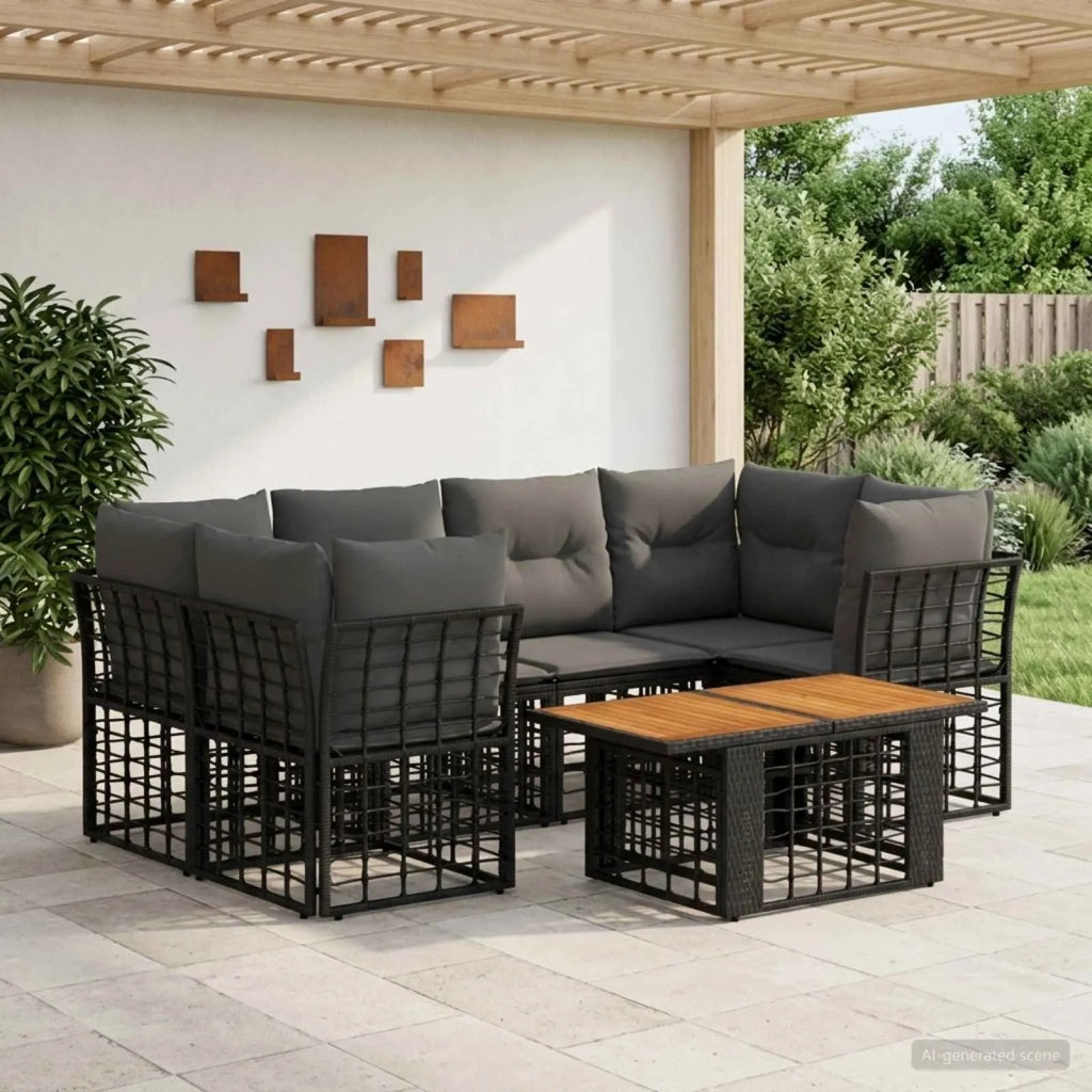 Set Divano da Giardino 7 pz Nero e Grigio scuro polyrattan 3437835