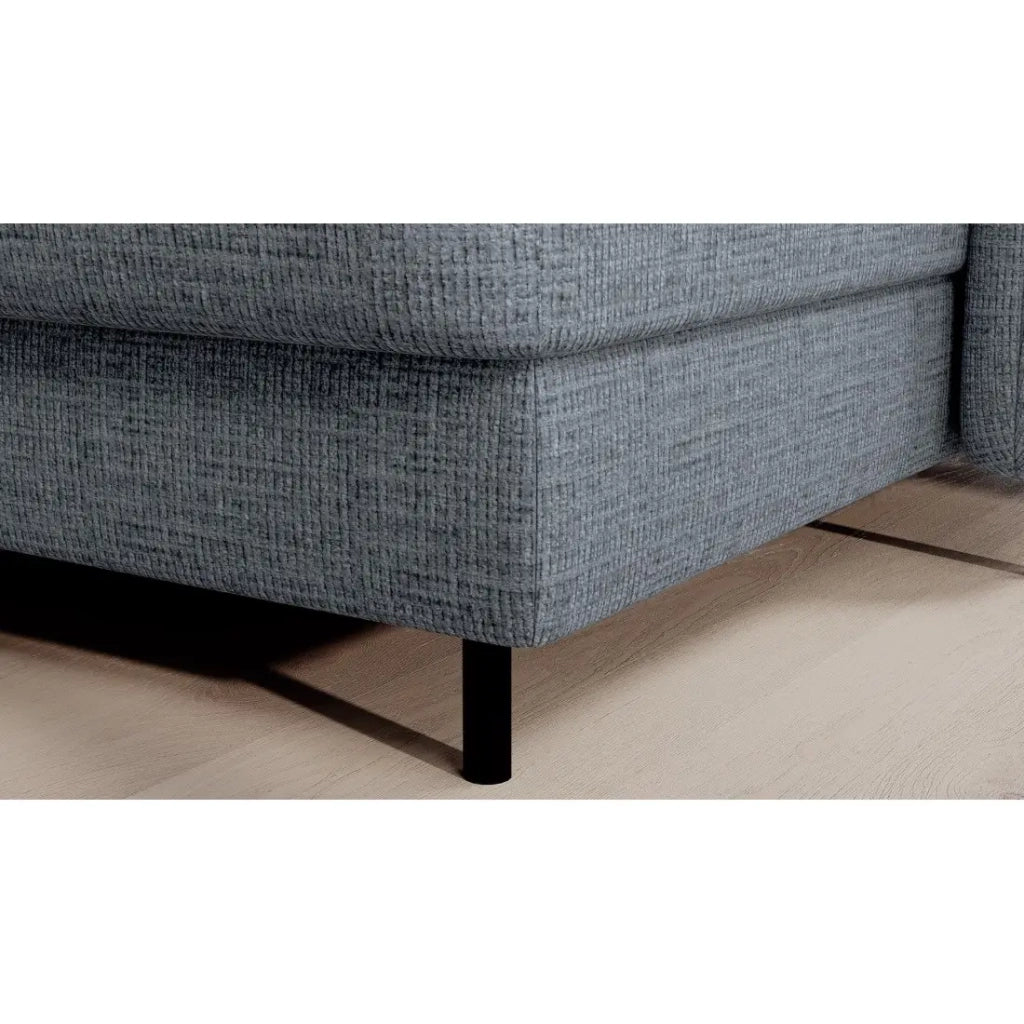 Divano angolare trasformabile BERTHO 306 cm blu grigio effetto melange – Angolo destro con contenitore
