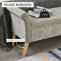 Panca Pouf Contenitore in Tessuto Imbottito con Braccioli 136,5x45x62 cm  Grigia
