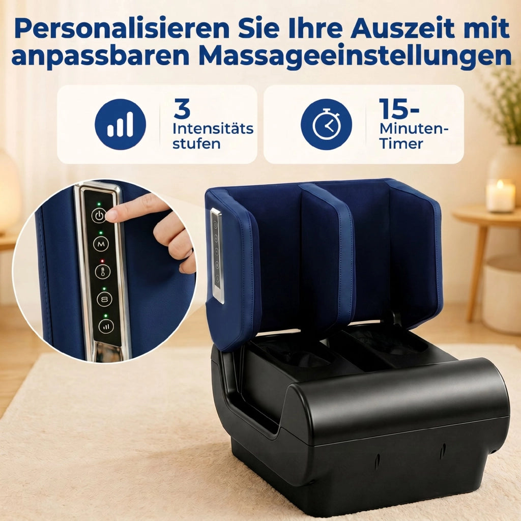 Beinmassagegerät Hocker Wärme Luftkompression Timer Blau/Schwarz