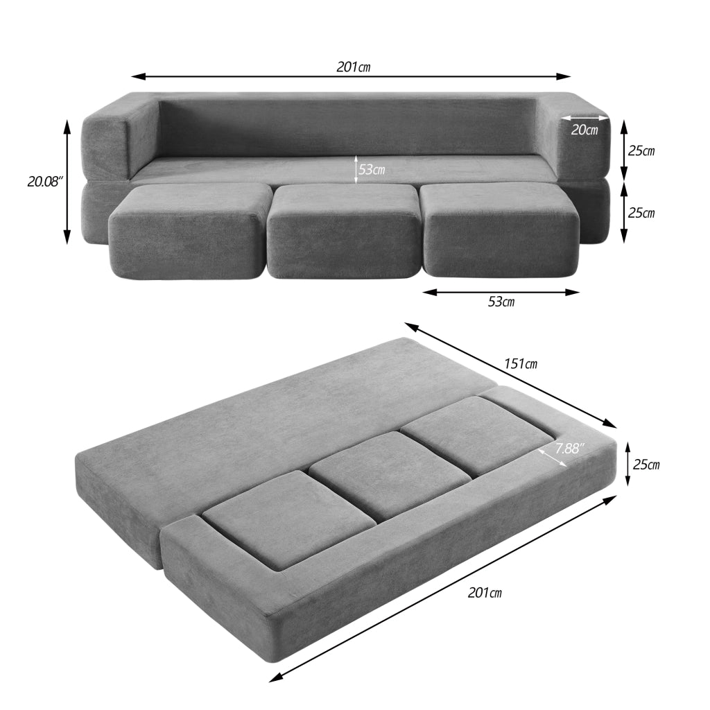 Divano Letto Chenille 3 Posti con Poggiapiedi ¨C Xylo ¨C Grigio