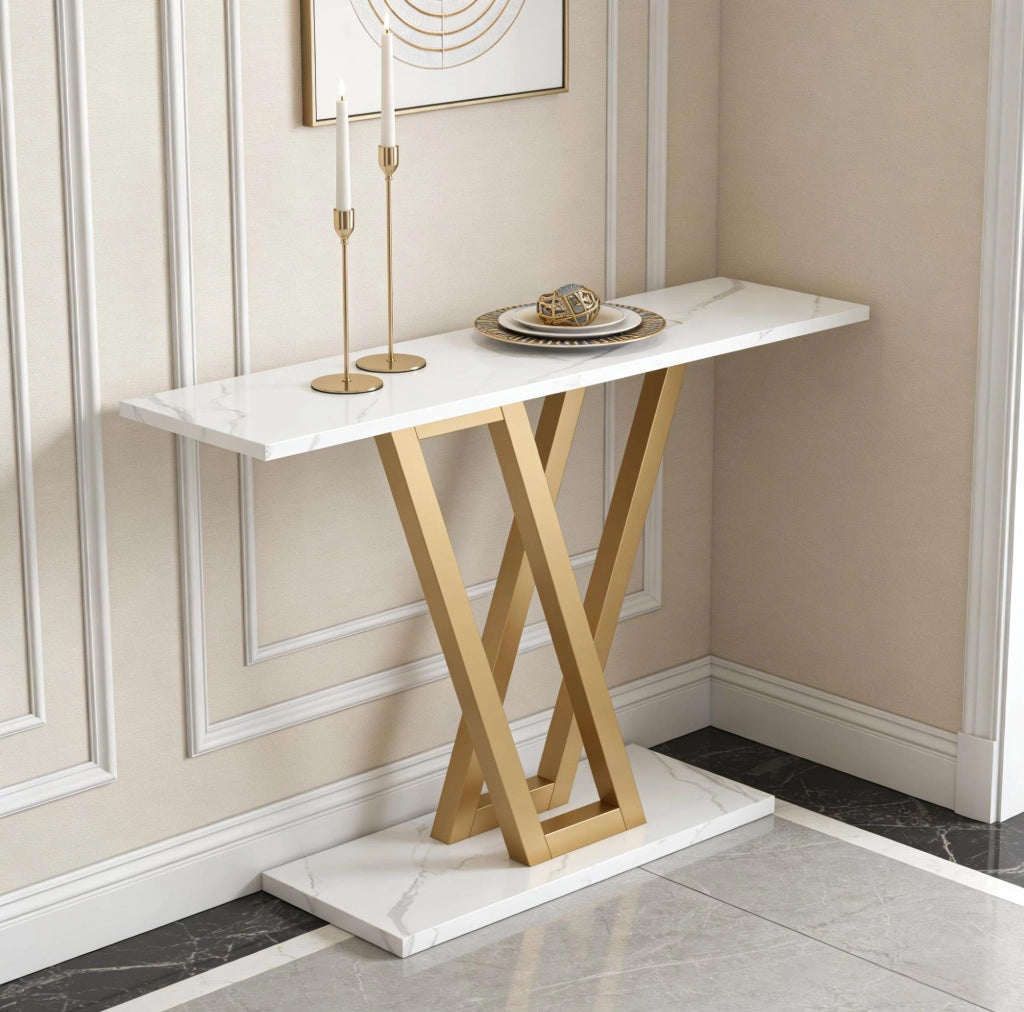 Tavolo consolle stretto 110 x 30 x 80 cm in MDF e metallo bianco e oro