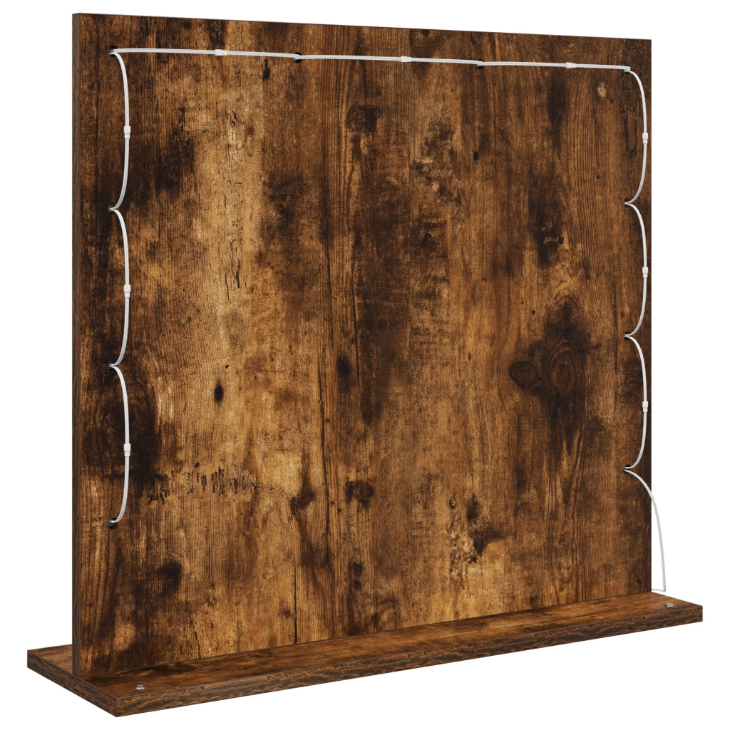 Specchio da Toeletta con Luci a LED Rovere Affumicato 60x55x18 cm