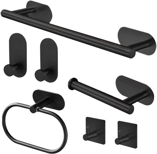 Sostegno asciugamani senza forare - 304 acciaio inossidabile - contenitore per carta igienica - appendiasciugamani autoadesivo - accessori bagno - fissaggio alla parete - nero.