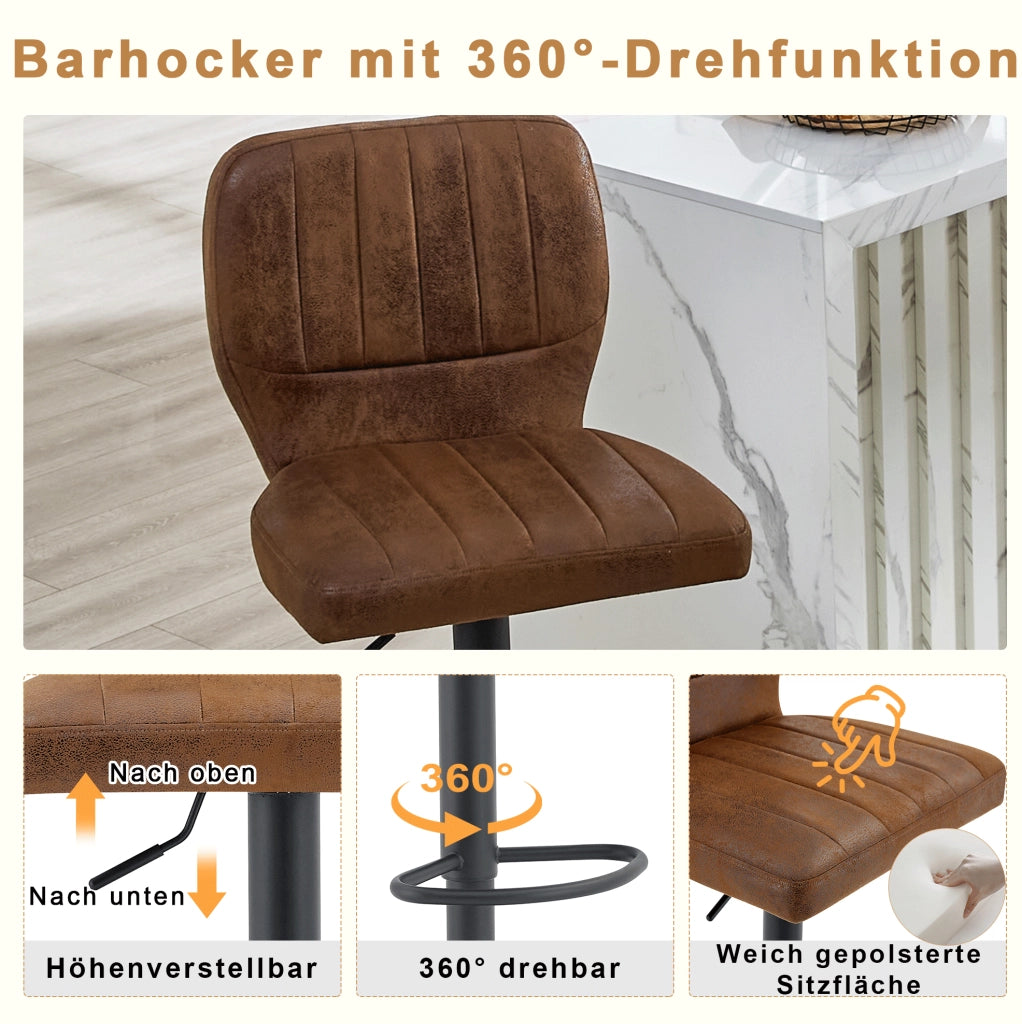 Sgabello da bar regolabile 62-83 cm in PU marrone e nero