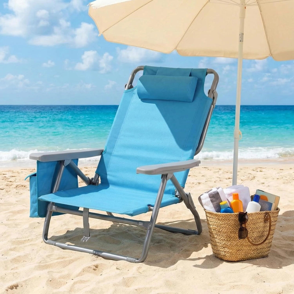 Sedia da Spiaggia Pieghevole, Sedia Pieghevole Leggera e Portatile come uno Zaino, Sedia da Campeggio, Reclinabile, Capacità di Carico fino a 150 kg, Sedia Pieghevole da Esterni
