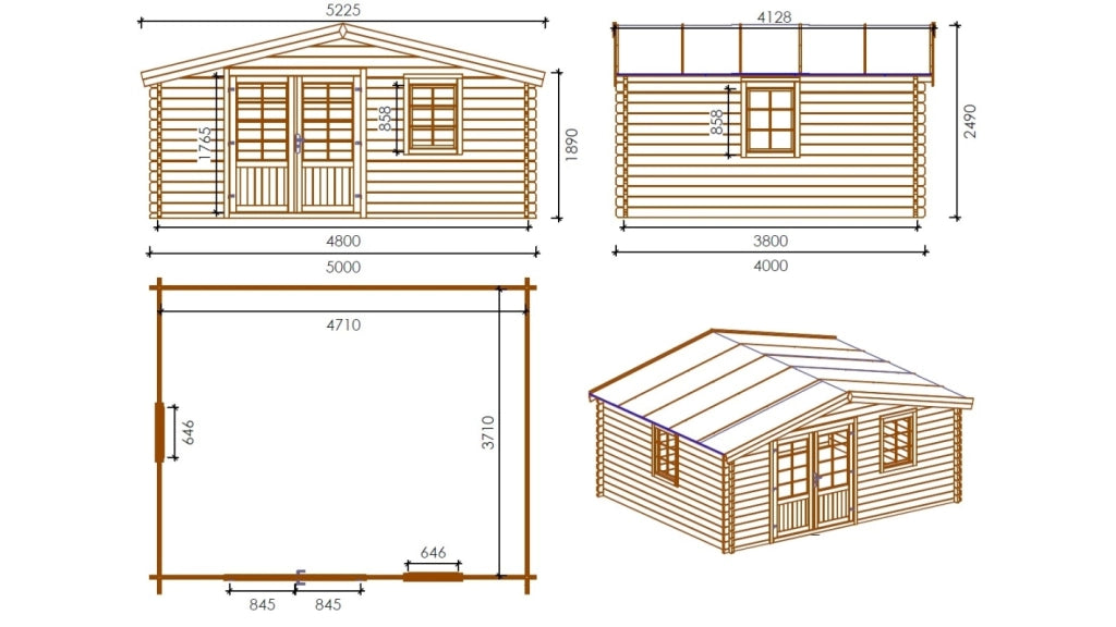 Casetta da giardino in legno - 20m2 - 5x4m - impregnata - 45mm - colore: marrone - DOM376 - ALTANKA