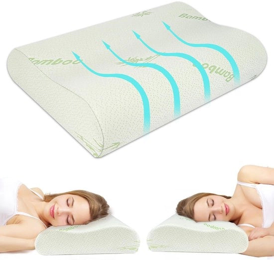 Cuscino Ergonomico a Schiuma di Memoria - Foderato in Viscosa di Bambù - Supporto al Collo - Copertura Lavabile - Adatto a Tutti i Tipi di Sonno - Cuscino per il Collo