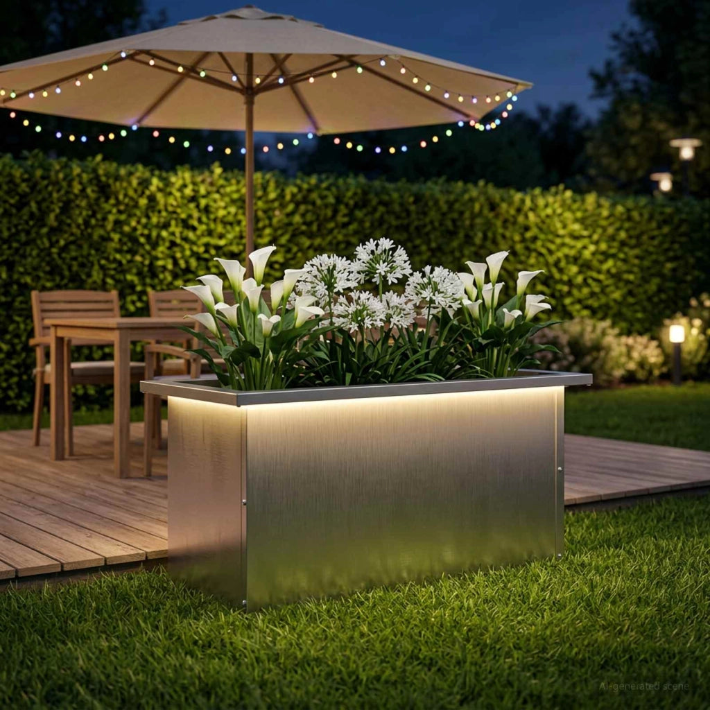 Fioriera da giardino con LED Argento 30 x 60 x 30 cm 8008092