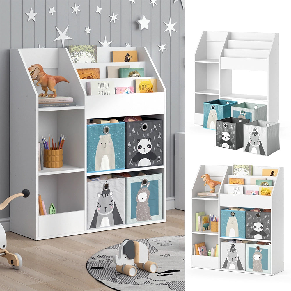 Vicco Libreria bambini Bianco 100.4 x 114.2 cm con 4 scatole pieghevoli (grigie)