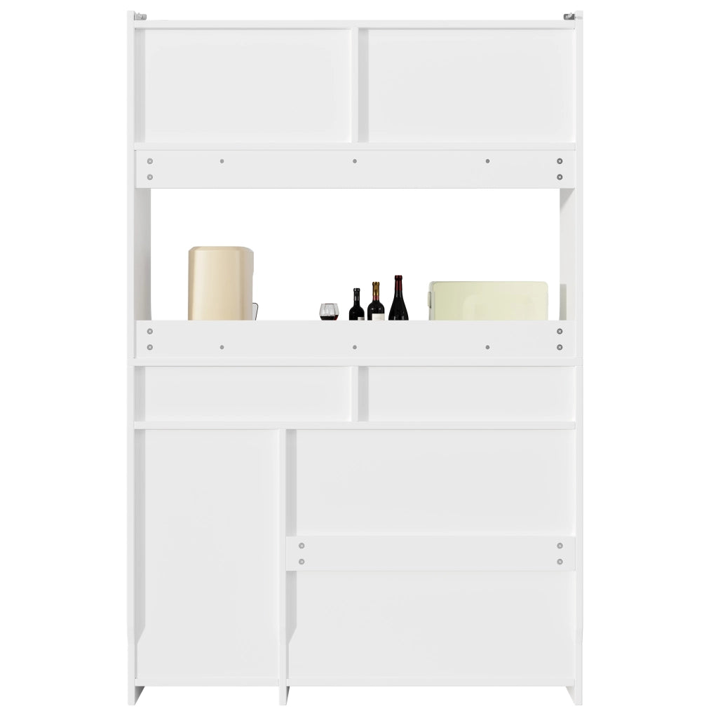 OKWISH Credenza Alta con 2 Cassetti e Ripiani Regolabili, LED, per Cucina o Sala da Pranzo, MDF, Bianco, 120 x 40 x 180 cm