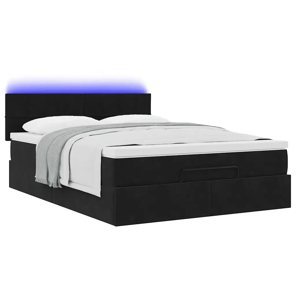 Struttura Letto Pouf con Materasso Nero 140x200 cm in Velluto 3312628