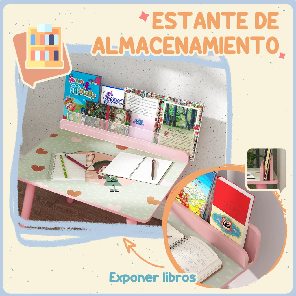 Set Scrivania e Sedia Bambini con Libreria ¨C Xylo ¨C Rosa Legno +3 Anni