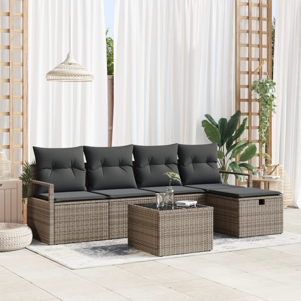 Set di divani da giardino  da 6 pezzi con cuscini grigi in Polyrattan